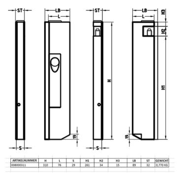 ALU Einfassverschluss, Höhe 310, links
