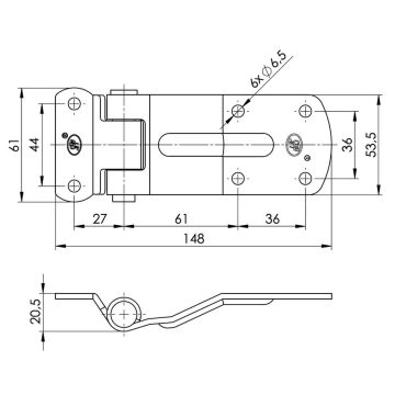 Charnière L 148  L 61  H 20.5mm zingué