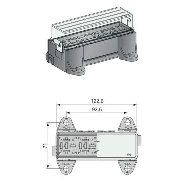 Porte-fusible MTA pour 4 mini-relais, DIN/SAE