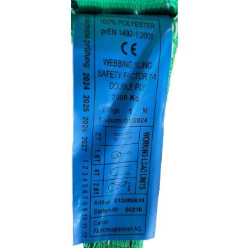 Sangle de levage 2000kg, L=  1m, B= 60mm