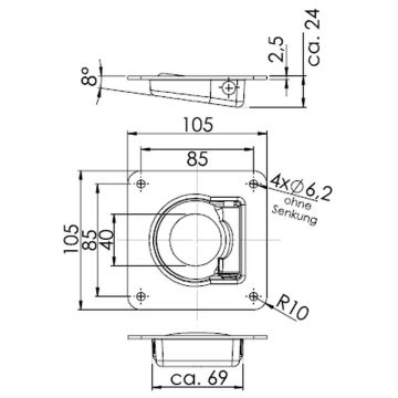 Zurrmulde 0800 daN, 105 x 105 M6