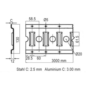 Barre fixation-trous à fente  Alu  L 4500mm 013010007