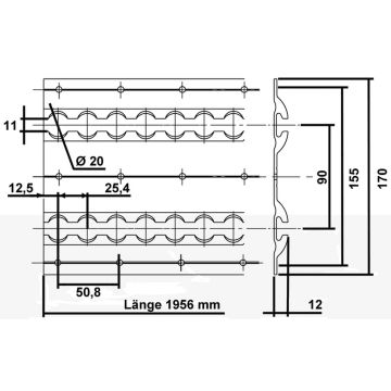 Airlineschiene Alu rund, doppelreihig