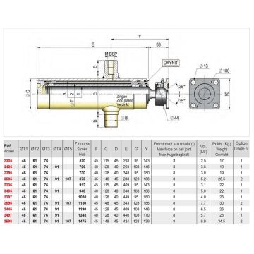 Vérin hydraulique 4-niveau hub 945mm