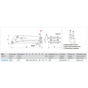 Kippzylinder Rückwärts Hub 1036mm