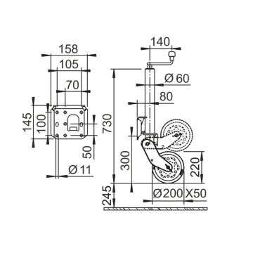 Béquille    500kg  60mm  Hub 240mm C-PARTS
