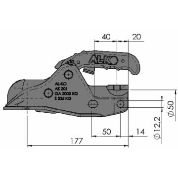 Accouplement à boule Ø 50mm, 3000kg charge d'appui 325kg
