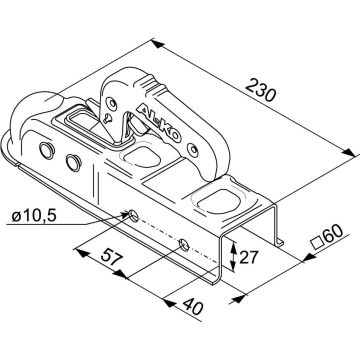Accouplement à boule carré 60mm,   750kg
