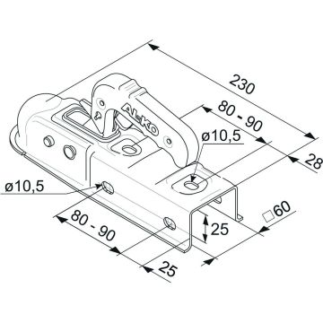 Accouplement à boule carré 60mm,   750kg 1224343