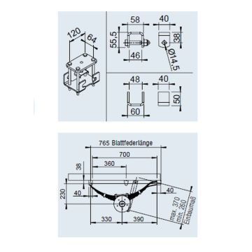 Montagematerial für Blattfeder 1500 kg