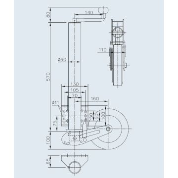 Béquille    500kg  60mm  course 335mm comme Winterhoff