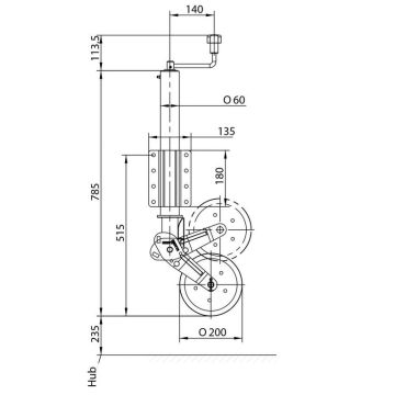 Béquille    250kg  60mm  course 235mm 130105