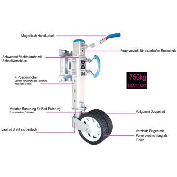Béquille    750kg  56mm carré course 425mm