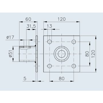 Anschlussrohr verzinkt mit 4 Lochplatte