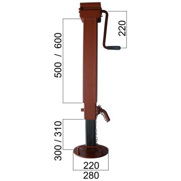 Pied béquille   3000kg  carré  90mm  7 niveau