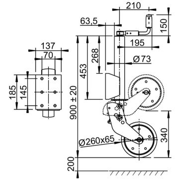 Stützrad    800kg  73mm  Hub 200mm