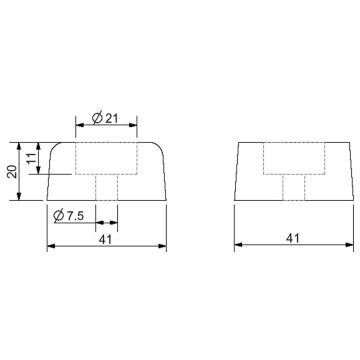 Butoir battu caoutchouc noir LxL 41mm, H 20mm
