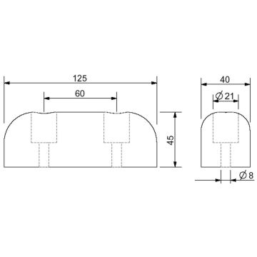 Butoir battu caoutchouc noir 125x40mm, H45mm