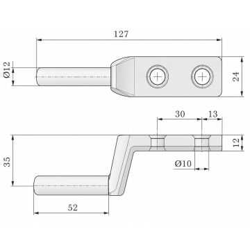 Axe de charnière L 127 mm, axe L 52 mm, Ø 12 mm