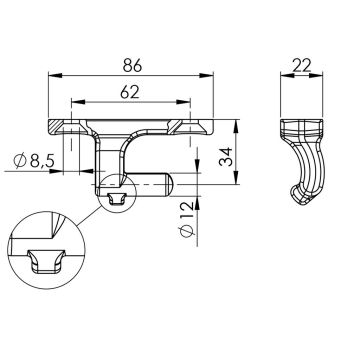 Axe de charnière L 86, axe Ø 12