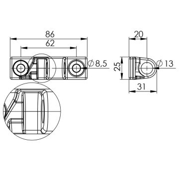 Contre-support de palier de charnière L 86, Ø 13