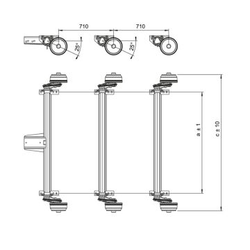 GFA 1500kg, A: 1300mm, C: 1750mm, Tridem