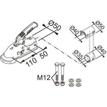 Kugelkupplung Ø 35/40mm, 1600kg