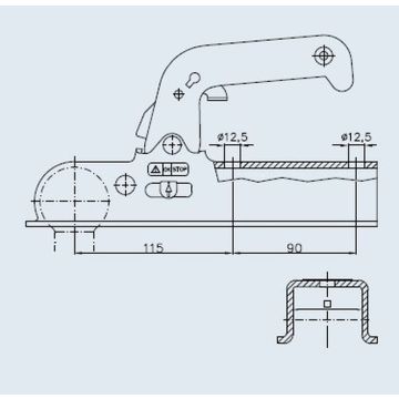 Kugelkupplung 4-kant 60mm, 1500kg