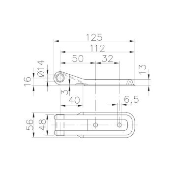 Klappscharnier L 125mm, Ø 14mm