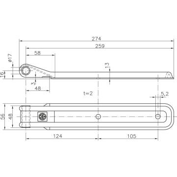 Klappscharnier L 274mm, Ø 17mm