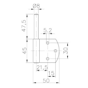 Charnière long. 50mm, larg. 45mm, Ø 8mm