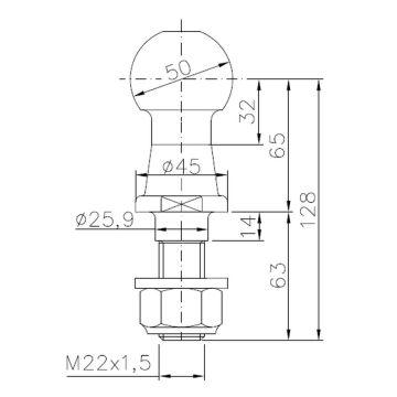 Kupplungskugel M22, Ø26, D31.0kN, S200kg