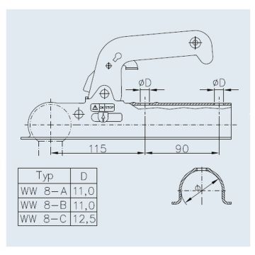 Accouplement à boule Ø 50mm,   800kg
