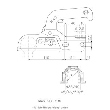 Kugelkupplung Ø 35-51 mm, 3000kg