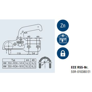Kugelkupplung Ø 60mm, 3500kg, S200kg