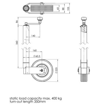 Béquille    400kg  60mm  course 350mm Winterhoff