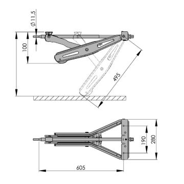 Vérin à semelle amovible court