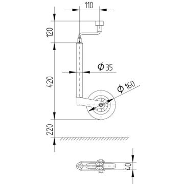 Béquille    75kg  35mm course 220mm