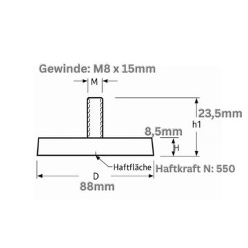 Magnet  Ø 88mm, Haftkraft: ca 55kg