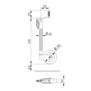 Stützrad    250kg  48mm  Hub 240mm 409329001