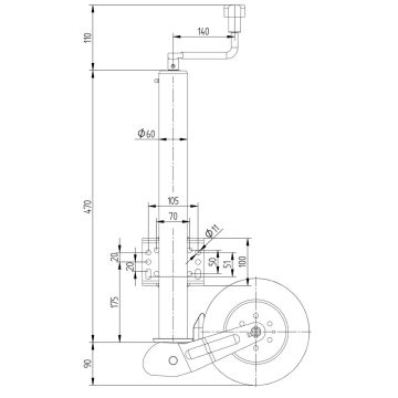 Béquille    250kg  60mm  course 235mm 4802509X