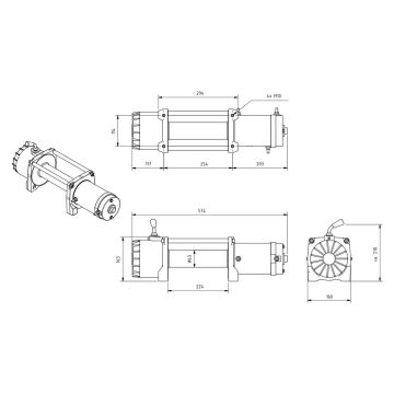 Treuil électrique 12V 5443kg force de traction 5102461N
