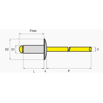 Blindniete Alu/Stahl 4.8 x 16 Grosskopf Ø 16
