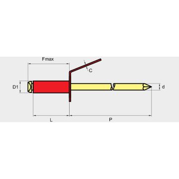 Masseblindniete Messing/Stahl verkupfert 4 x 7mm