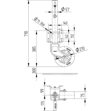 Stützrad    500kg  51mm  Hub 254mm