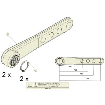 Kit levier de frein ADR, D 28mm, L 180mm