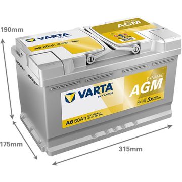 Batterie, 12 V 80 AH, LxBxH 315 x 175 x 190  - +