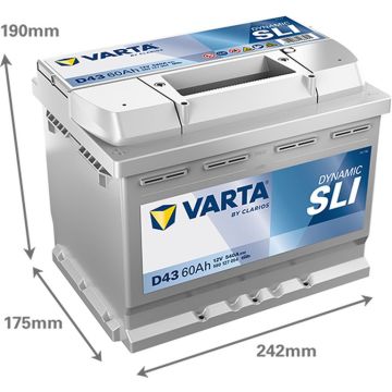 Batterie 12 V 60 AH, LxBxH 242 x 175 x 190  + - V4006