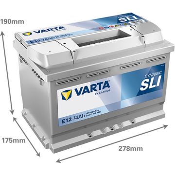 Batterie 12 V 74 AH, LxBxH 278 x 175 x 190  + -