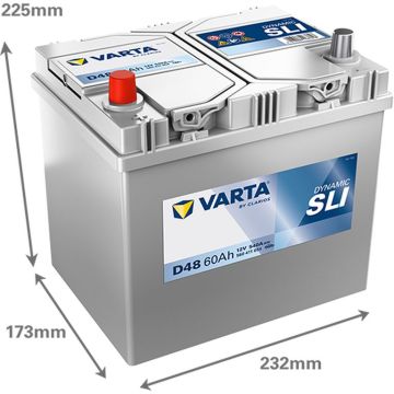 Batterie 12 V 60 AH, LxBxH 232 x 173 x 225  + - V4025